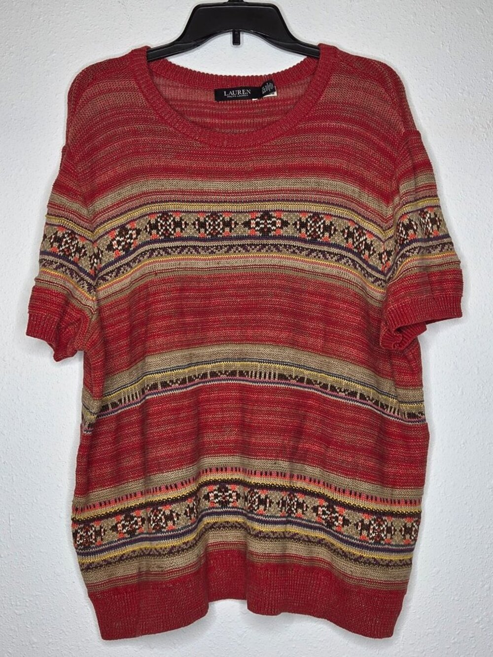 Lauren Ralph Lauren Plus Size Geo-Striped Short-Sleeve Sweater